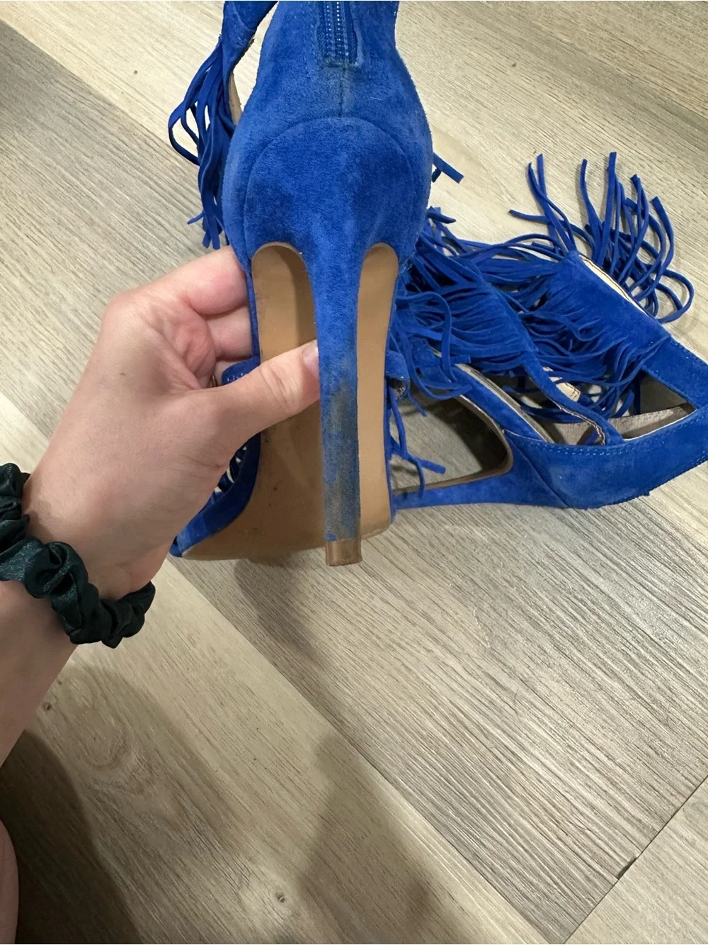 Blue Fringe Suede Steve Madden Stiletto High Heel Sandals - Women